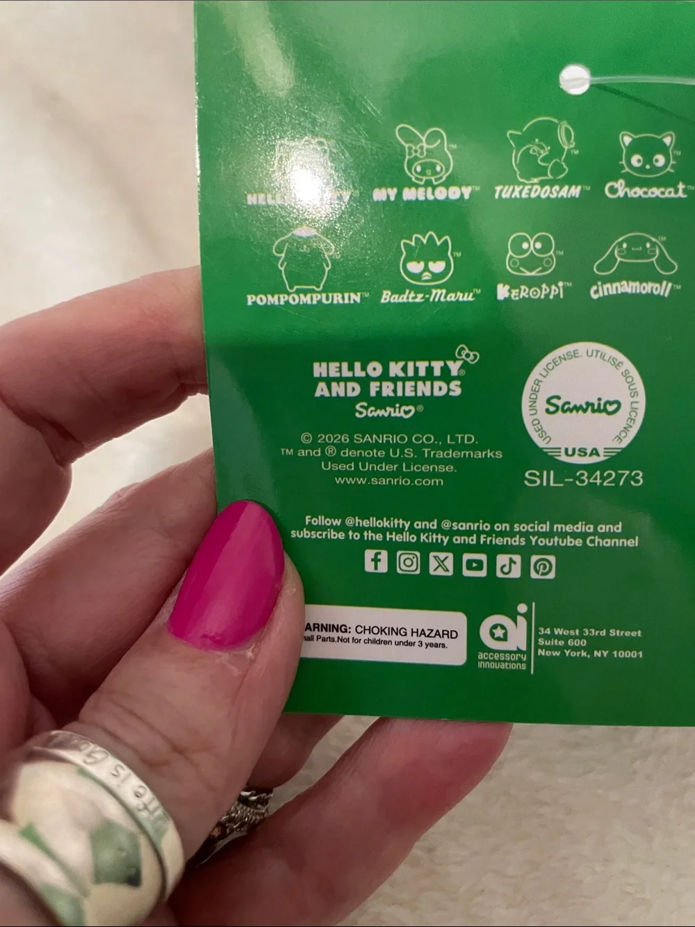 Hello Kitty White Plush Key Ring with Pink Details